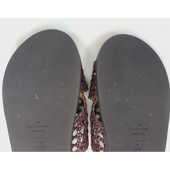Sezane Tilda Low Sandals Size 9 Brown Smooth Woven Leather Flats Buckle Shoes - Picture 15 of 16